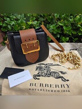Burberry Black and Brown Leather Belt-Front Crossbody Bag